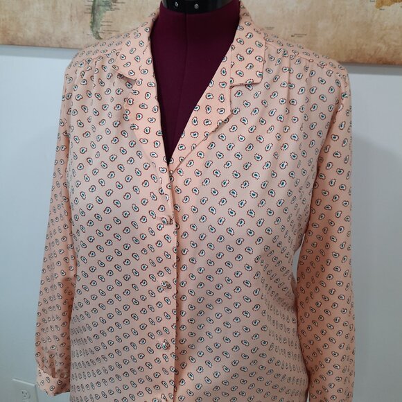 Vtg 70s mini paisley button down - Peach - Picture 5 of 10